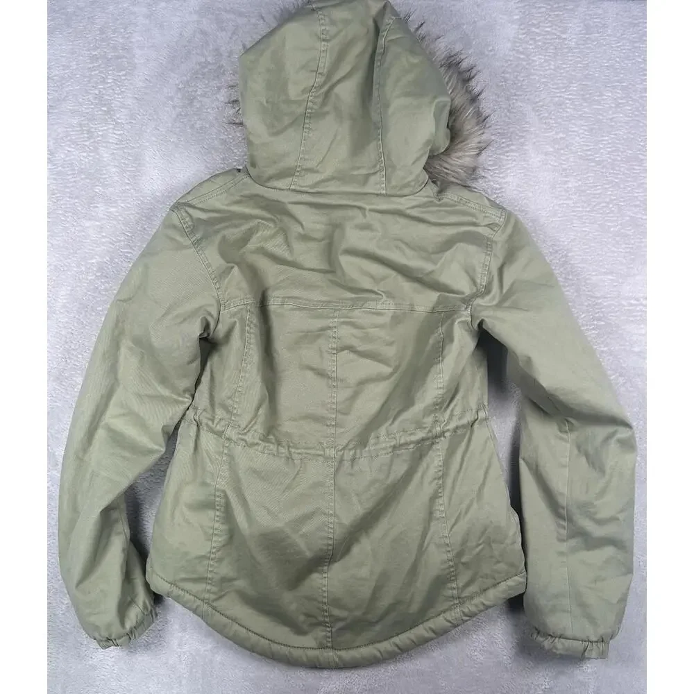 Abercrombie & Fitch Parka Womens XS Green Sherpa Lined Military Coat Y2K Fur - Picture 3 of 9